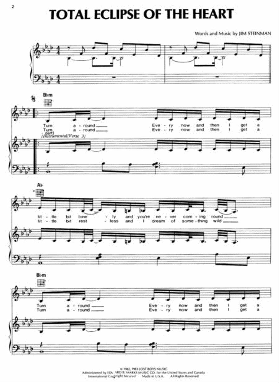 Total Eclipse Of The Heart Piano, Vocal, Guitar scores gallery preview page 2
