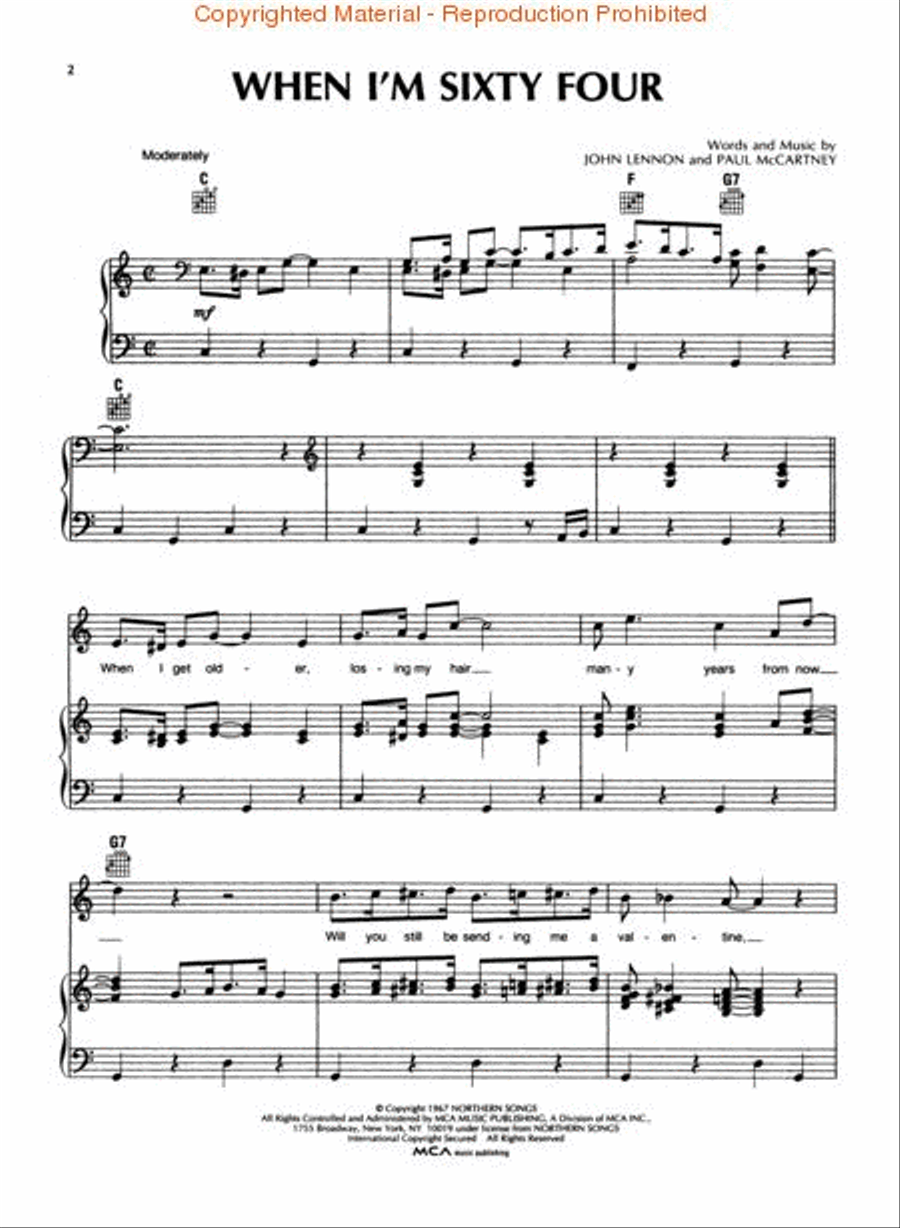 When I'm Sixty Four Piano, Vocal, Guitar scores gallery preview page 2