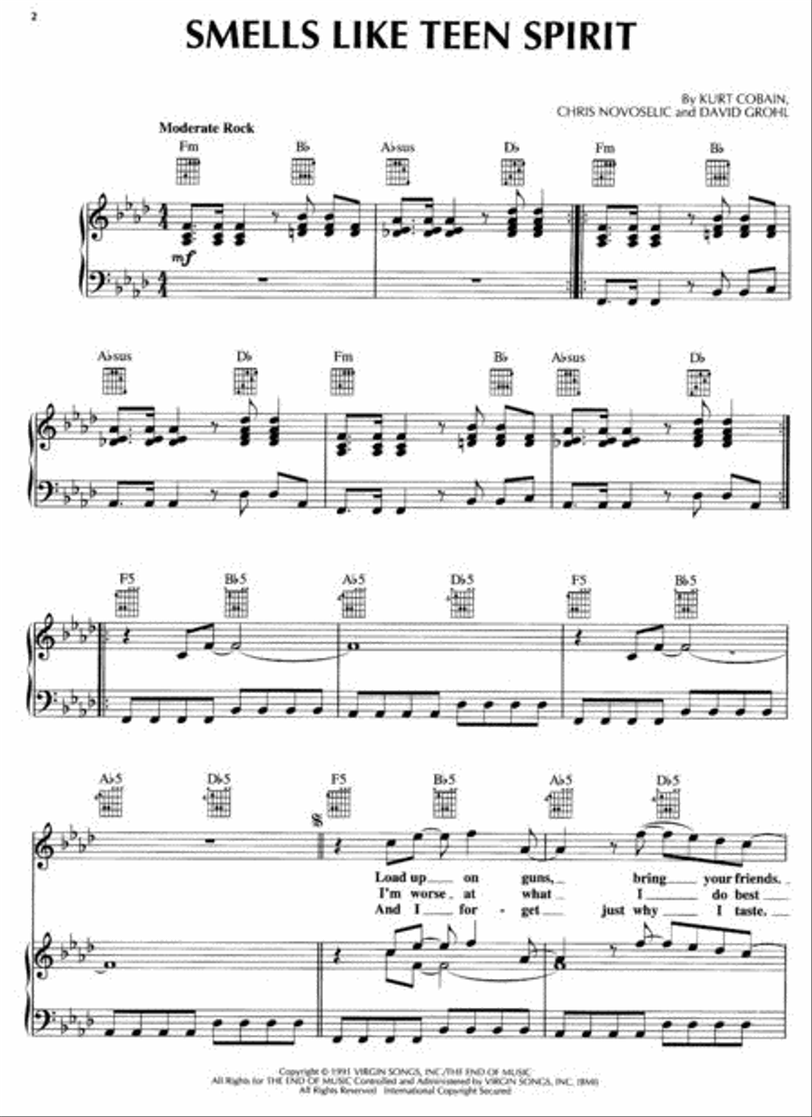 Smells Like Teen Spirit Piano, Vocal, Guitar scores gallery preview page 2