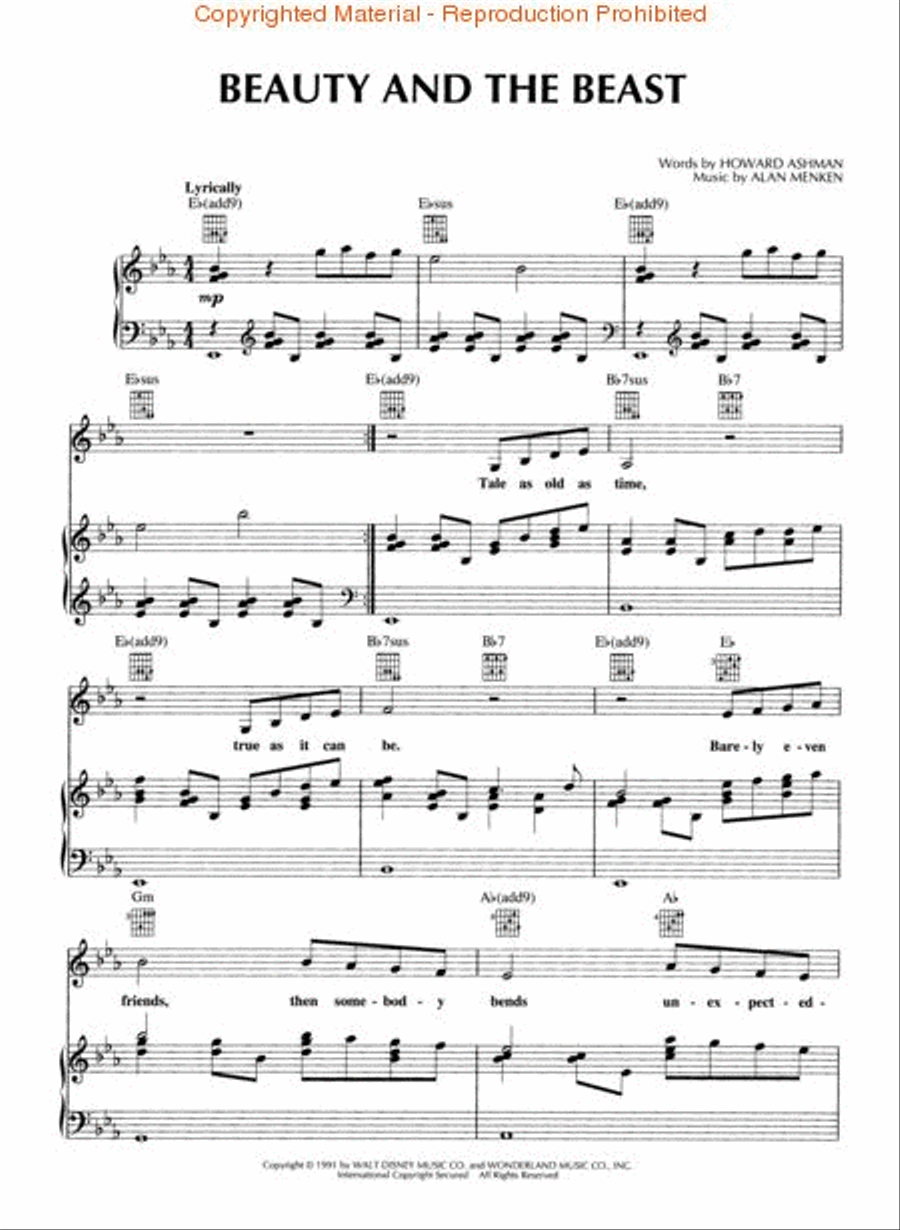 Beauty and the Beast (From the Disney Movie) Piano, Vocal, Guitar scores gallery preview page 2