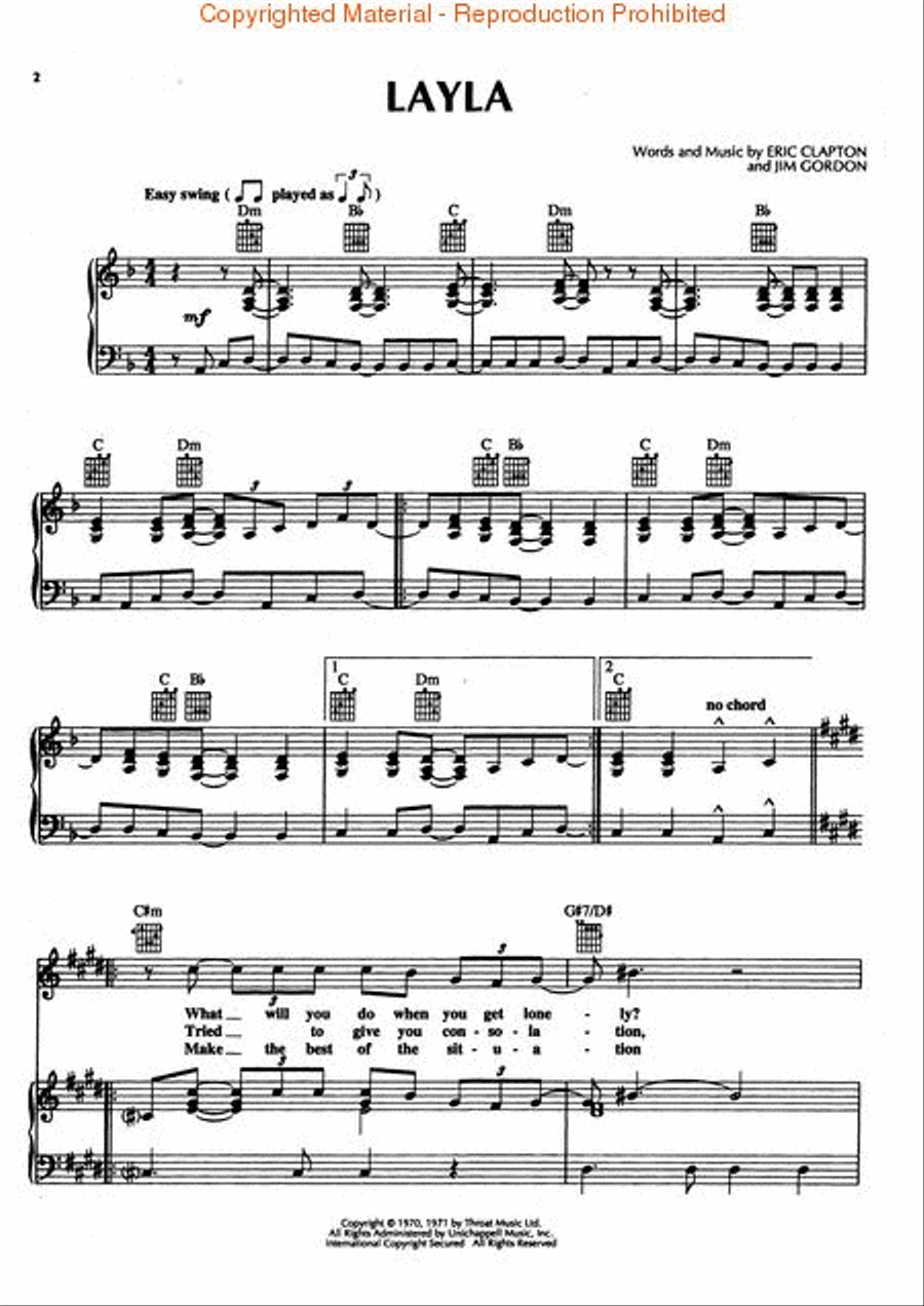 Layla Piano, Vocal, Guitar scores gallery preview page 2