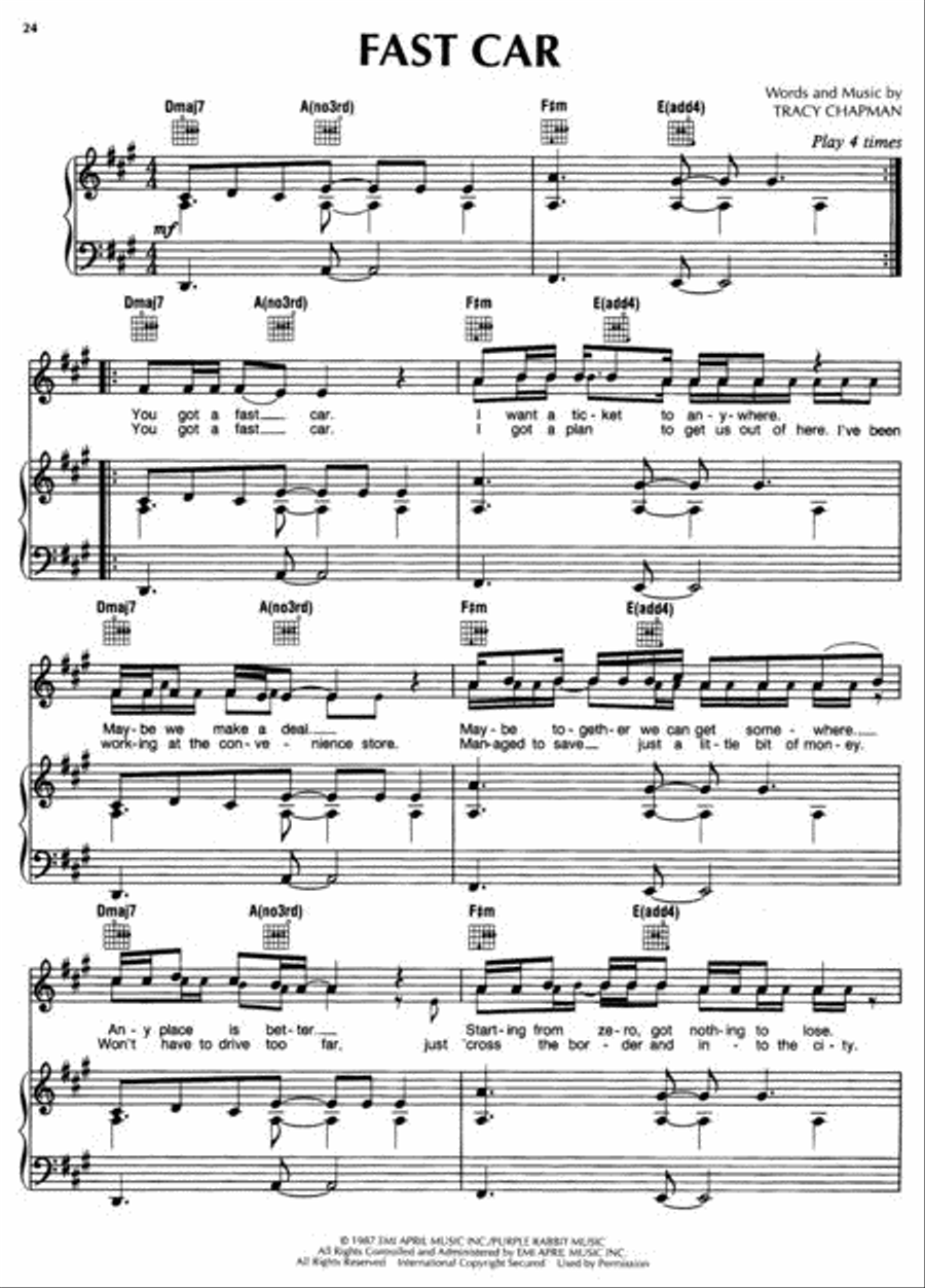 Tracy Chapman Tracy Chapman Piano, Vocal, Guitar scores gallery preview page 2