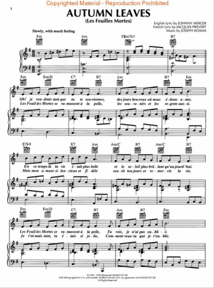 Autumn Leaves Piano, Vocal, Guitar scores gallery preview page 2