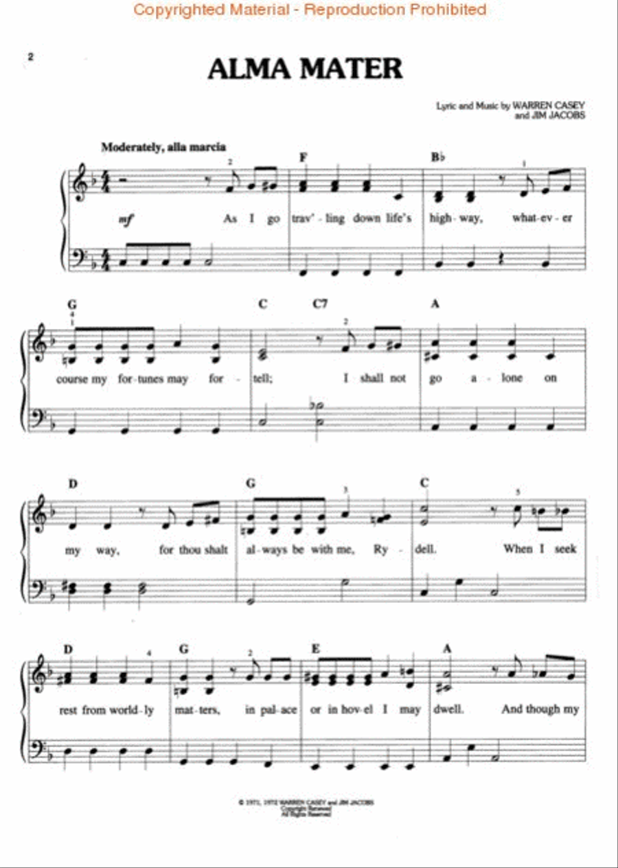 Grease - Easy Piano Voice scores gallery preview page 2