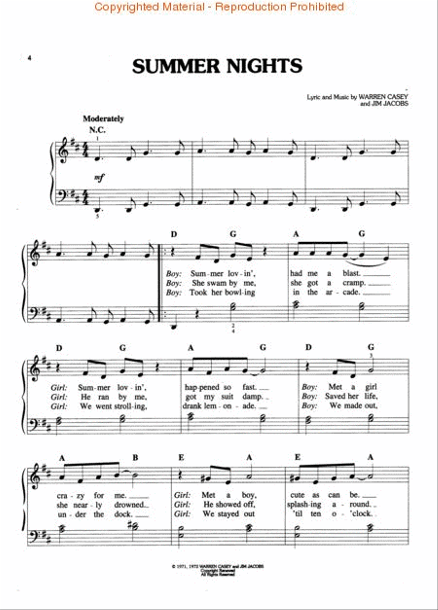 Grease - Easy Piano Voice scores gallery preview page 3