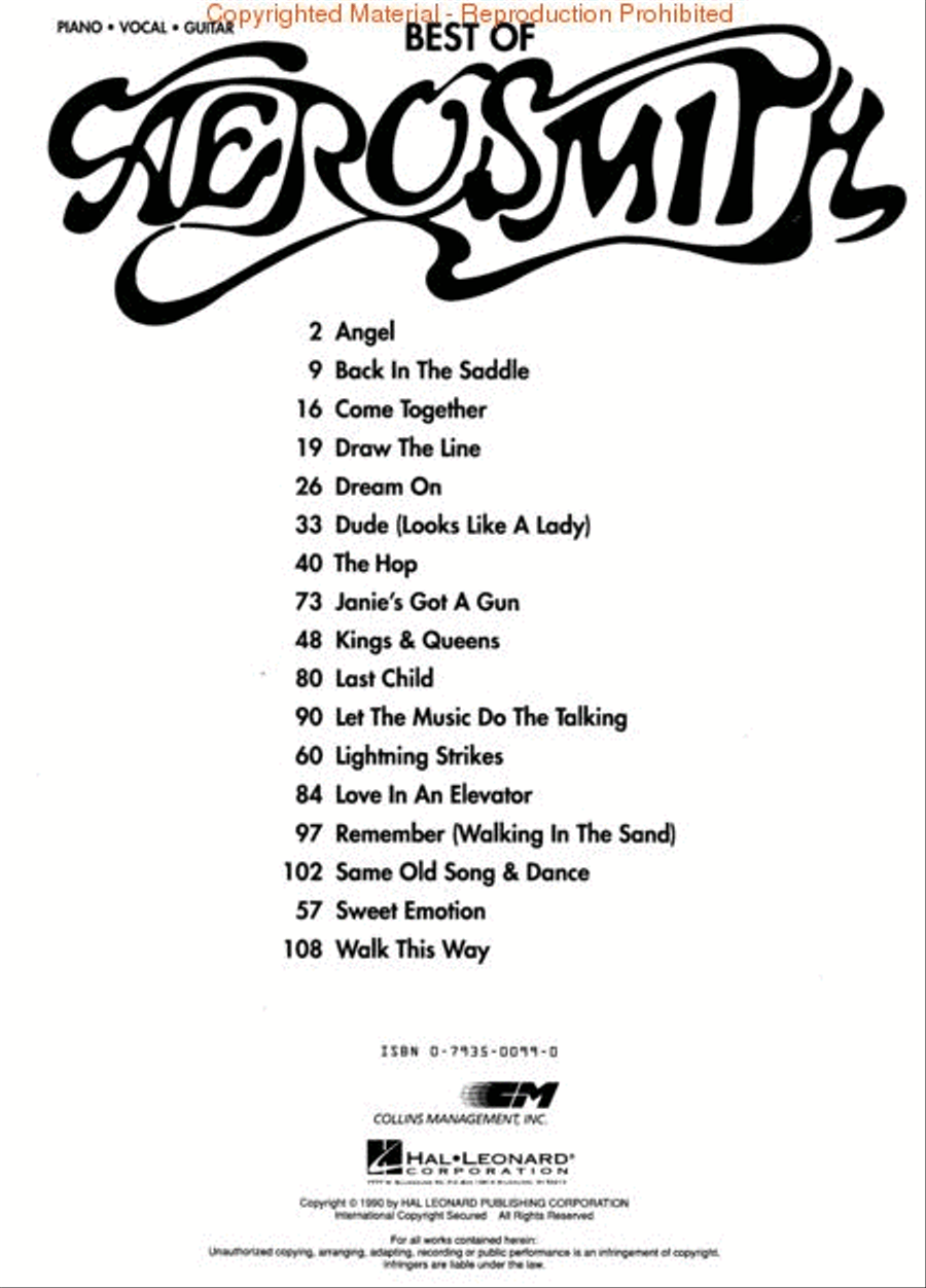 The Best Of Aerosmith Piano, Vocal, Guitar scores gallery preview page 2