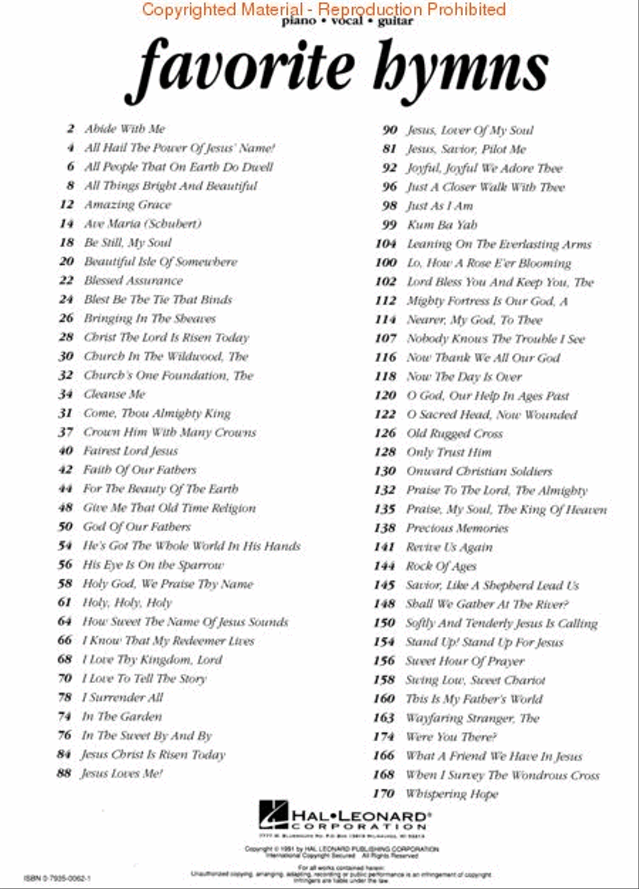 Favorite Hymns Piano, Vocal, Guitar scores gallery preview page 2