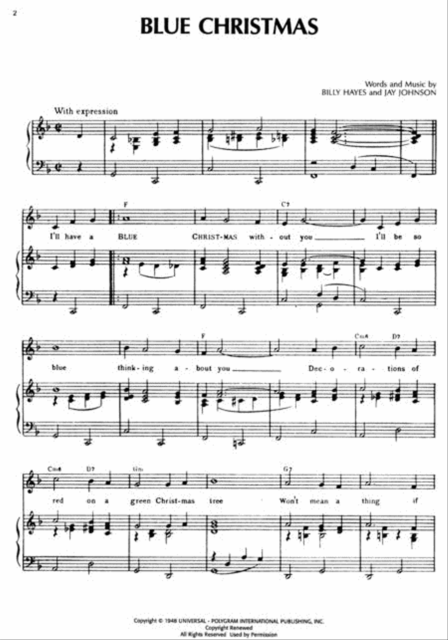 Blue Christmas Piano, Vocal, Guitar scores gallery preview page 2