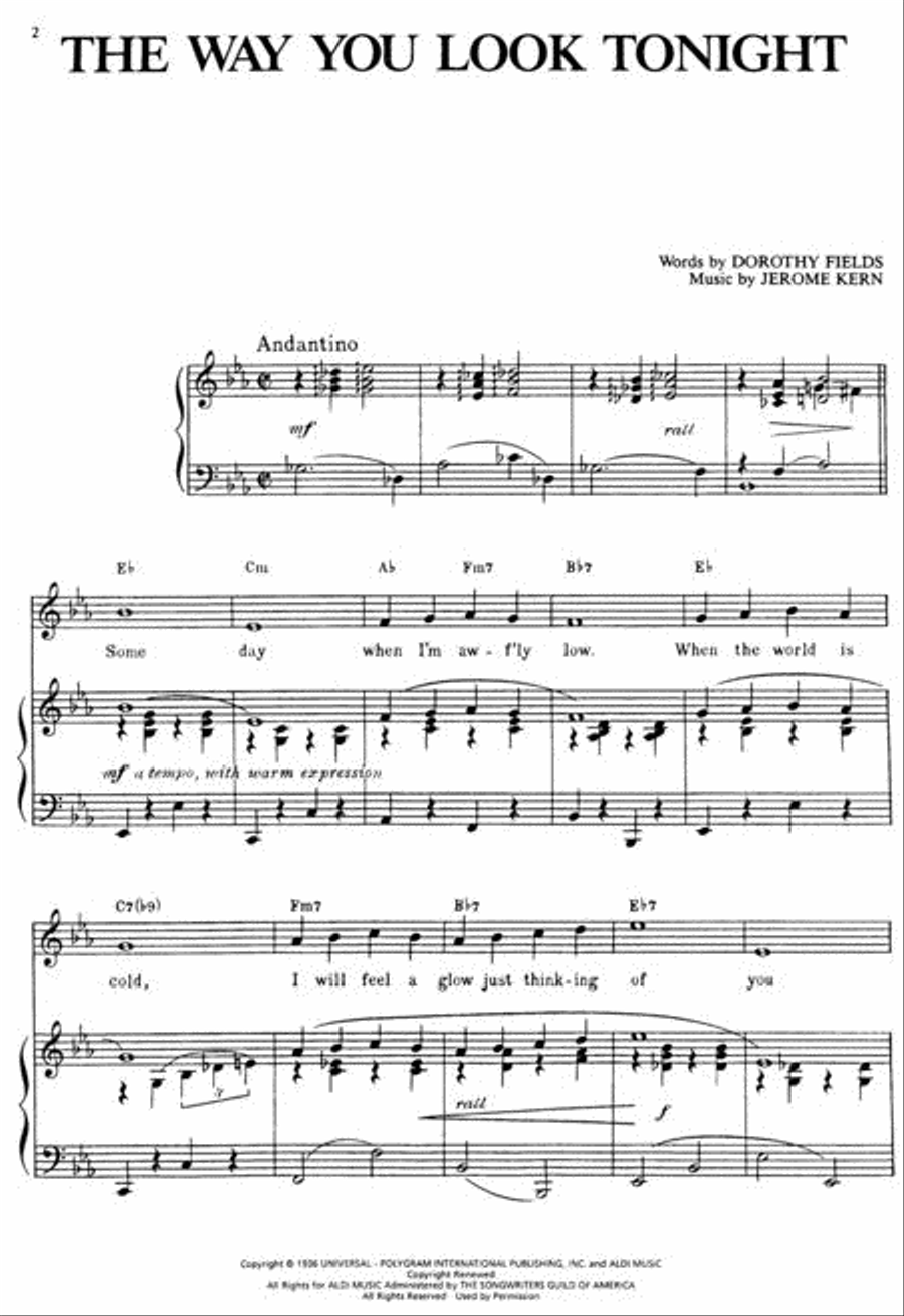 The Way You Look Tonight Piano, Vocal, Guitar scores gallery preview page 2