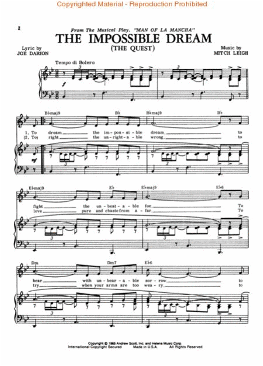 The Impossible Dream (from Man of La Mancha) Piano, Vocal, Guitar scores gallery preview page 2