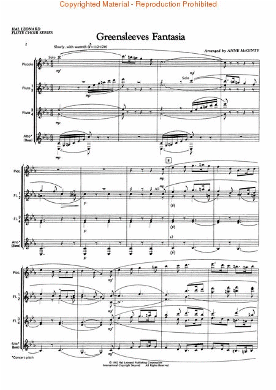 Greensleeves Fantasia - Flute Choir Series Flute Choir scores gallery preview page 2