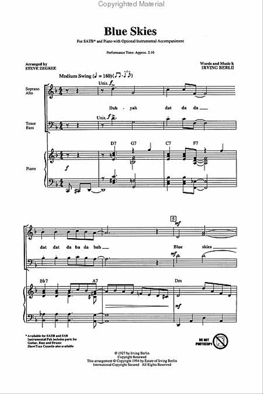 Blue Skies Blue Skies 4-Part scores gallery preview page 2