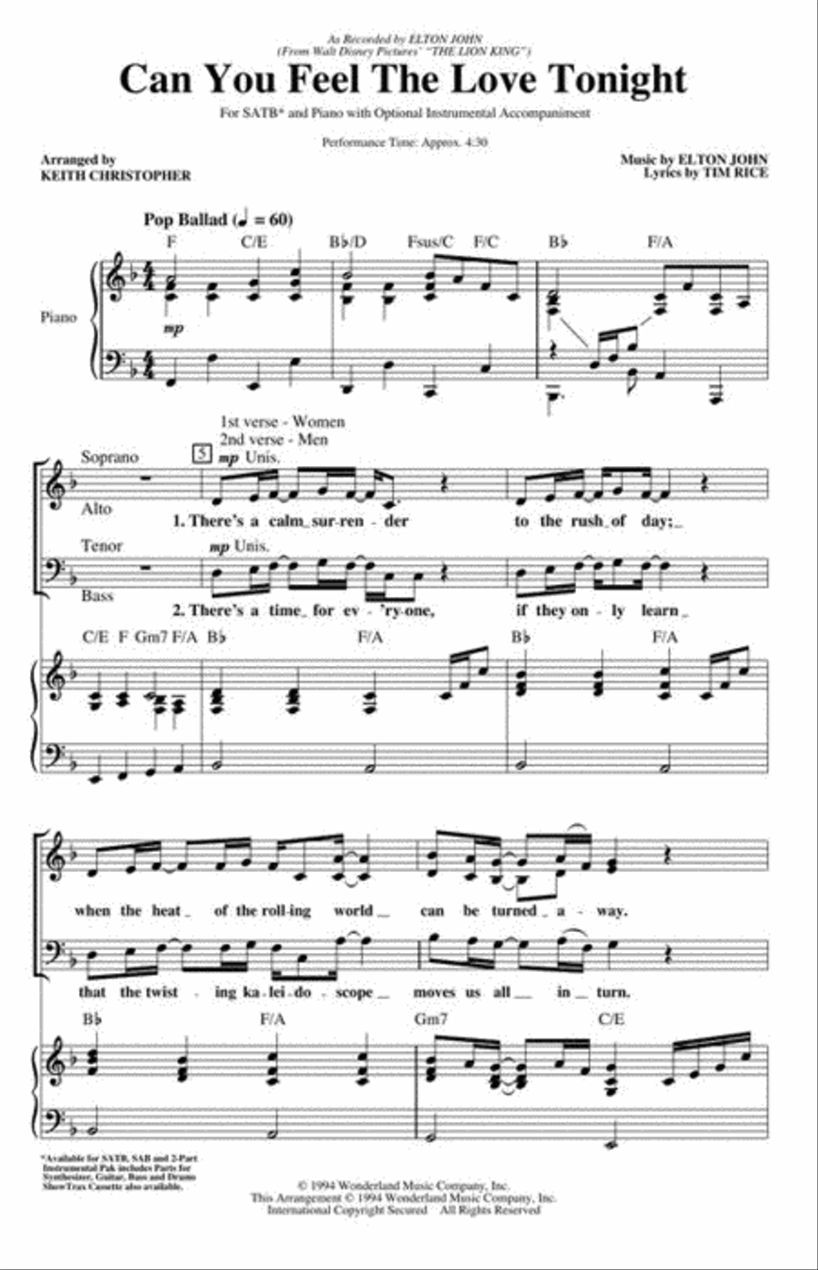 Can You Feel the Love Tonight 4-Part scores gallery preview page 3
