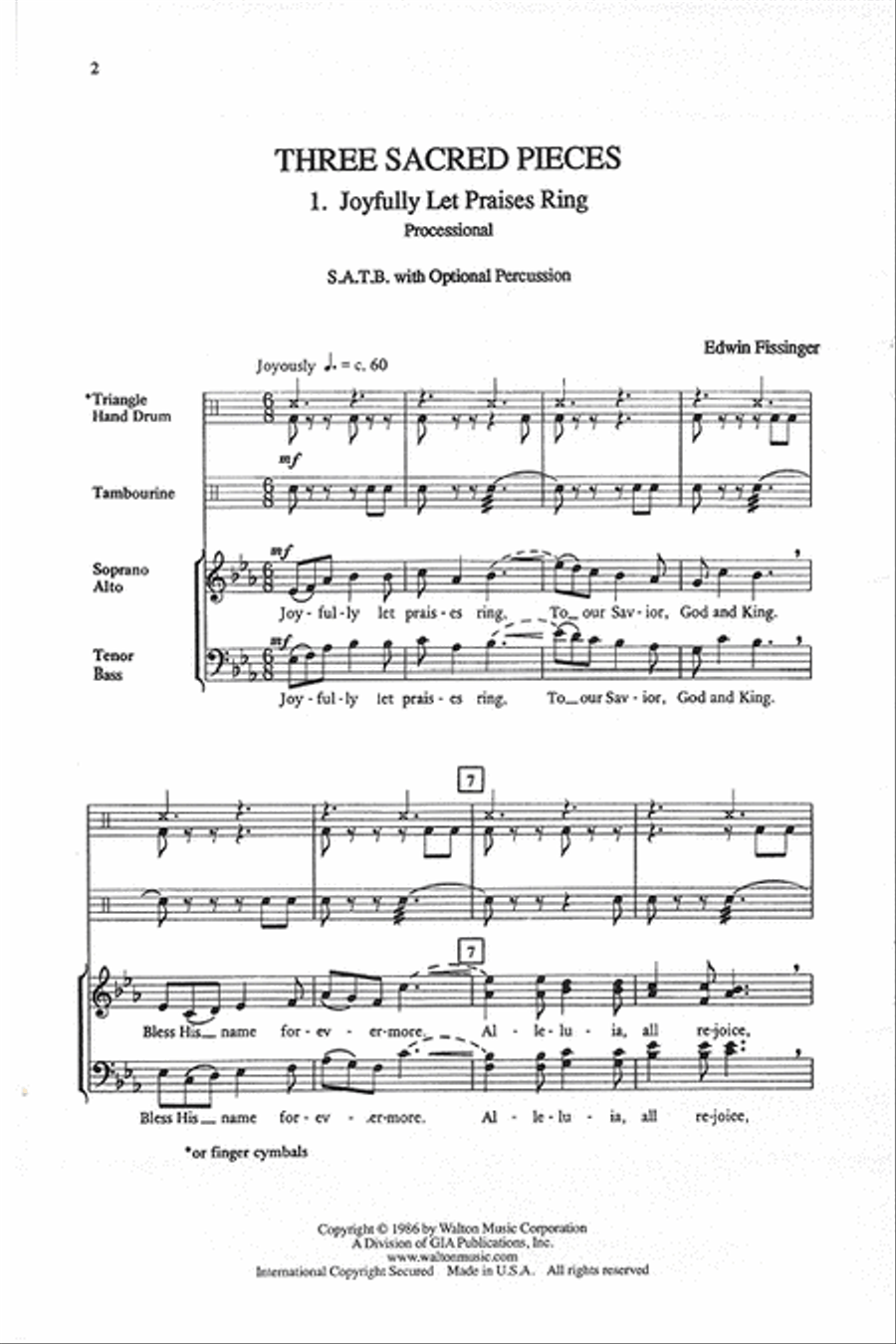 Three Sacred Pieces (1. Joyfully Let Praises Ring, 2. Of the Father's Love Begotten, 3. Adoro te devote) 4-Part scores gallery preview page 2