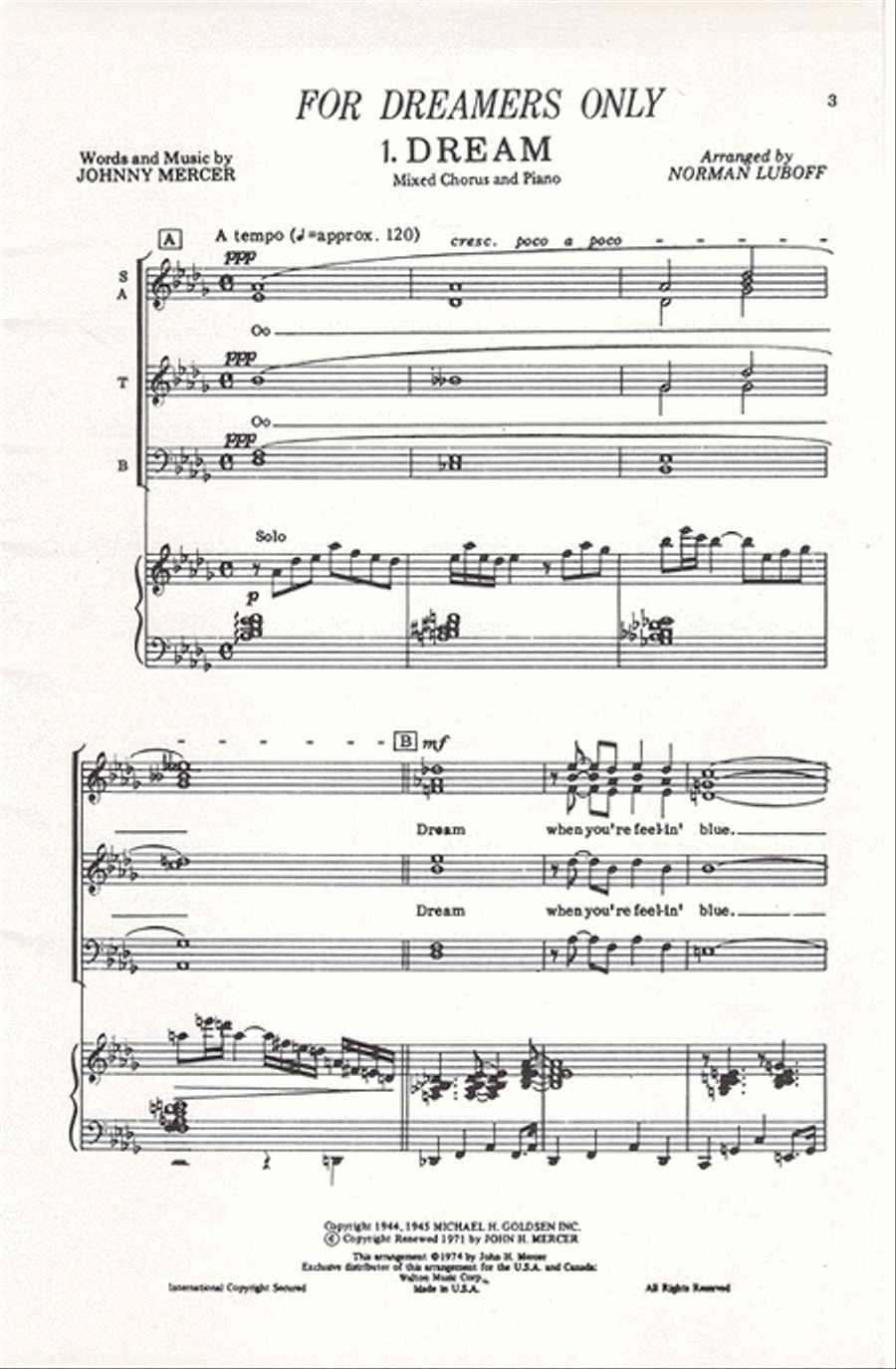For Dreamers Only (1. Dream, 2. Catch a Falling Star, 3. These Foolish Things) Divisi scores gallery preview page 2