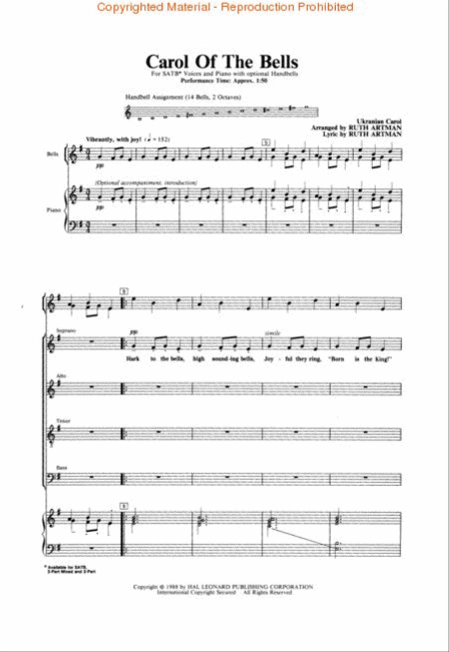 Carol of the Bells Carol of the Bells 4-Part scores gallery preview page 2