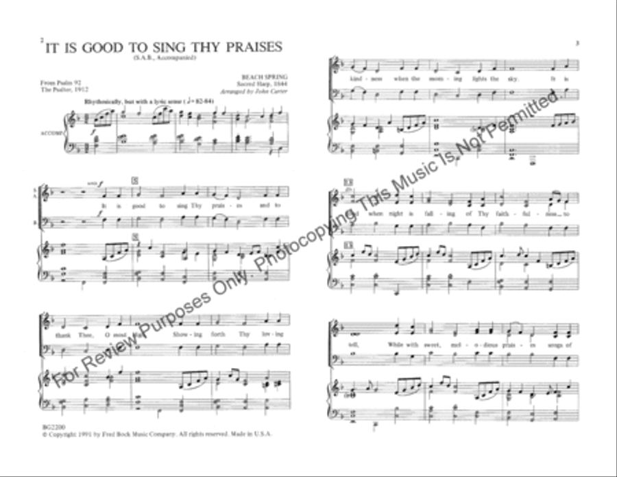 It Is Good to Sing Thy Praises 3-Part scores gallery preview page 2