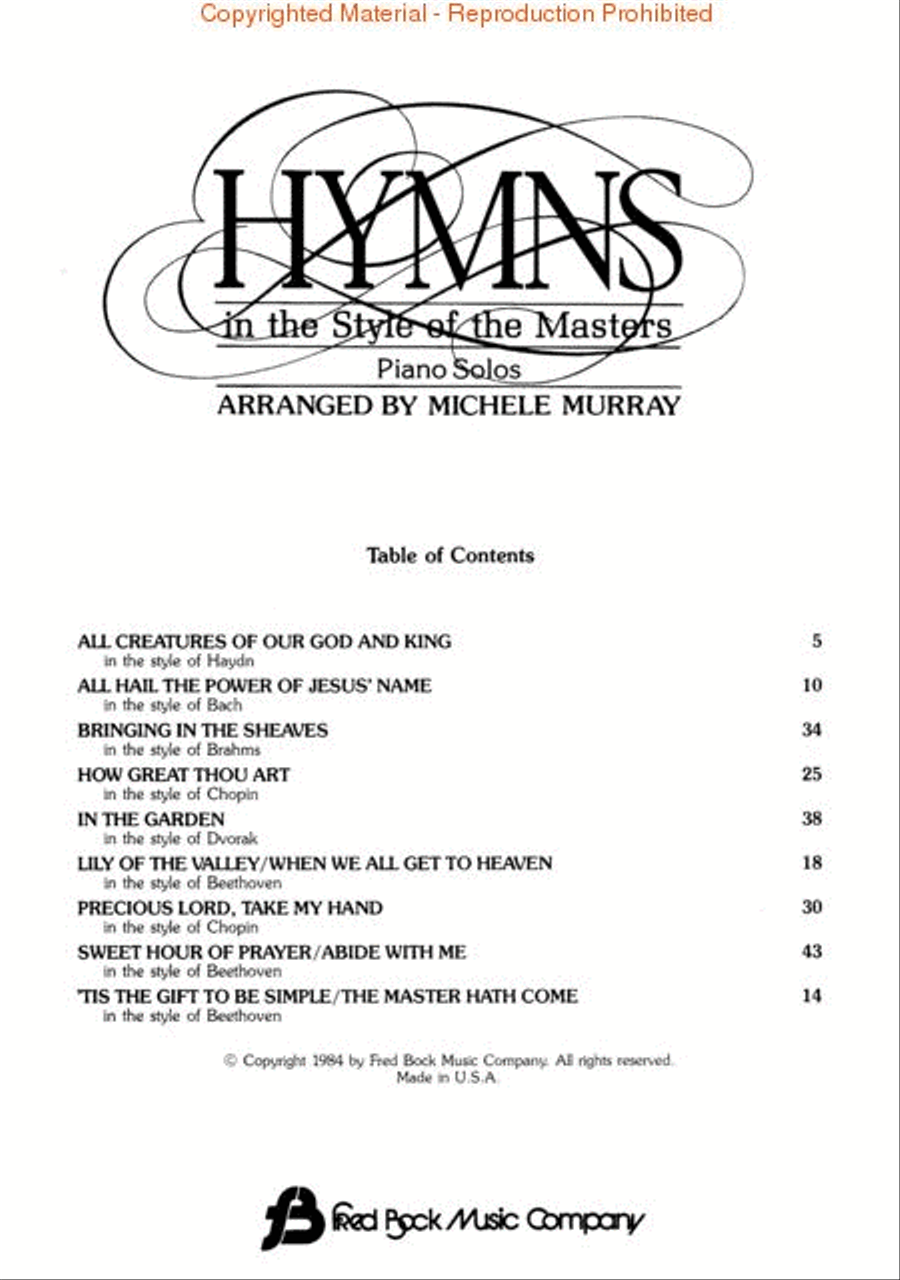 Hymns in the Style of the Masters – Volume 1 Piano Solo scores gallery preview page 2