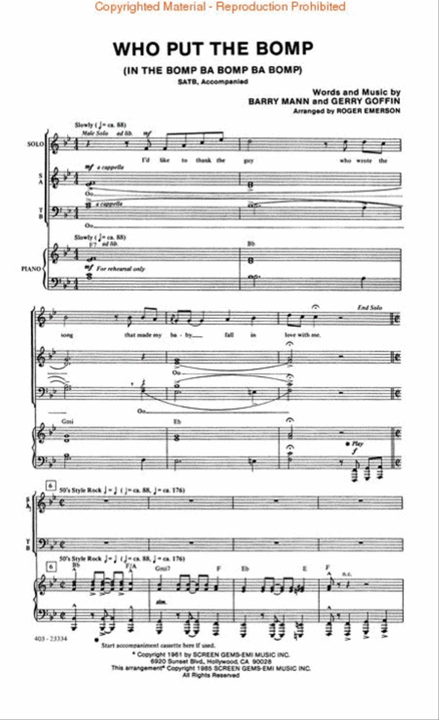 Who Put the Bomp Who Put the Bomp 4-Part scores gallery preview page 2