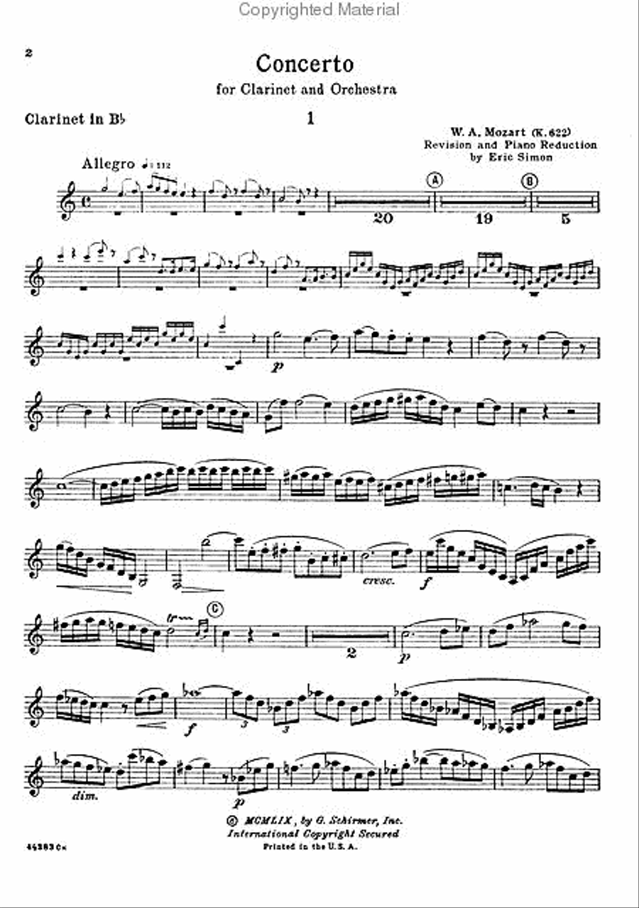 Clarinet Concerto in Bb Major, K. 622 Clarinet Solo scores gallery preview page 3