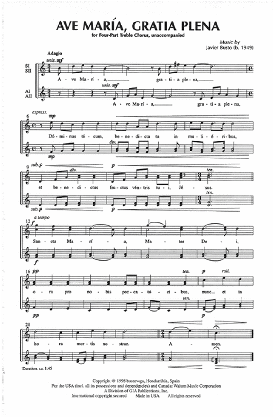 Ave Maria Gratia Plena SSAA scores gallery preview page 3