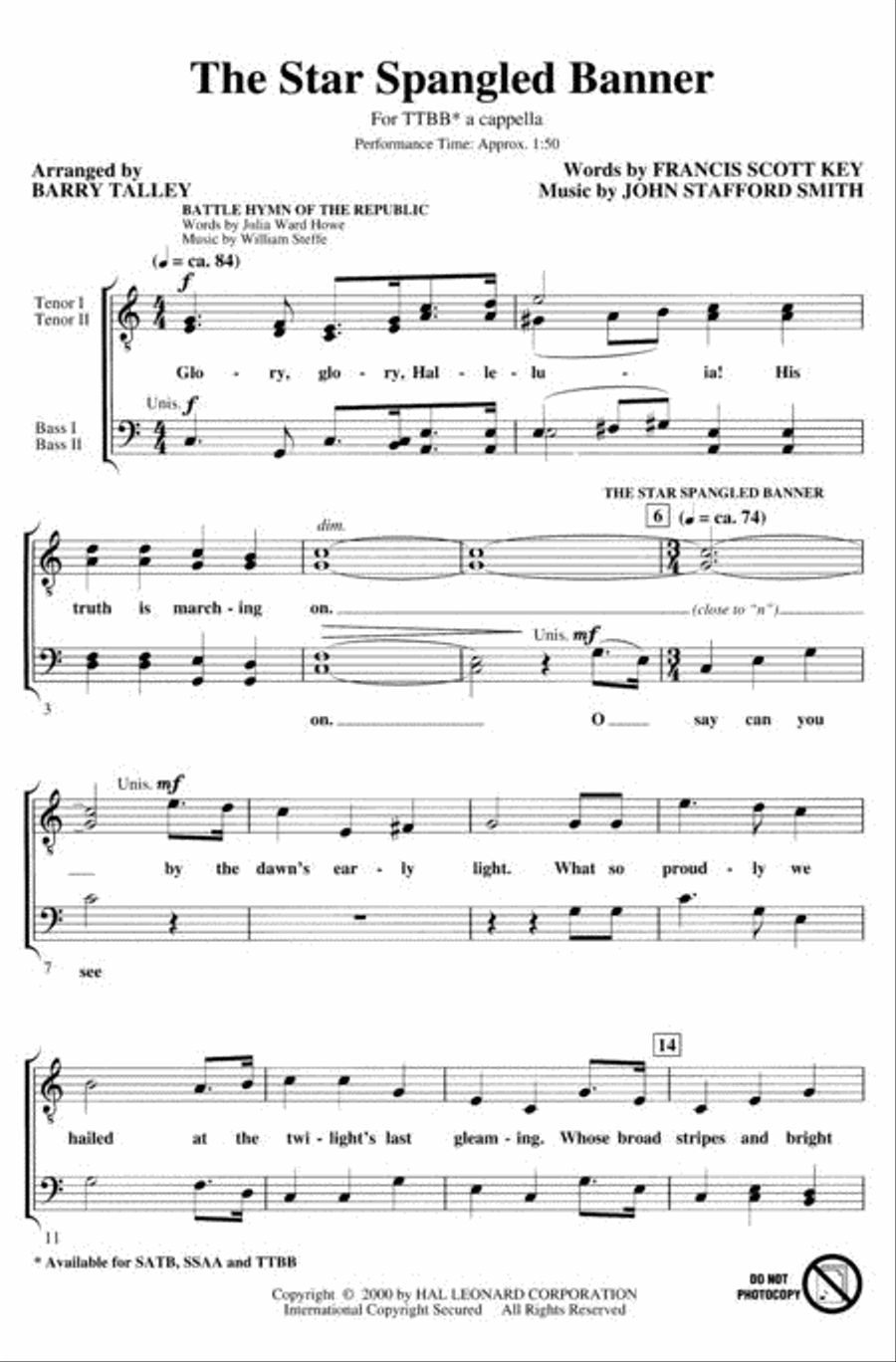 The Star Spangled Banner The Star Spangled Banner TTBB scores gallery preview page 2