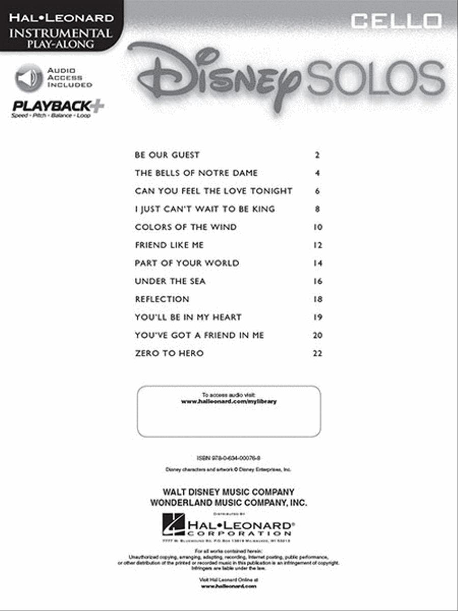 Disney Solos for Cello Collection / Songbook scores gallery preview page 2