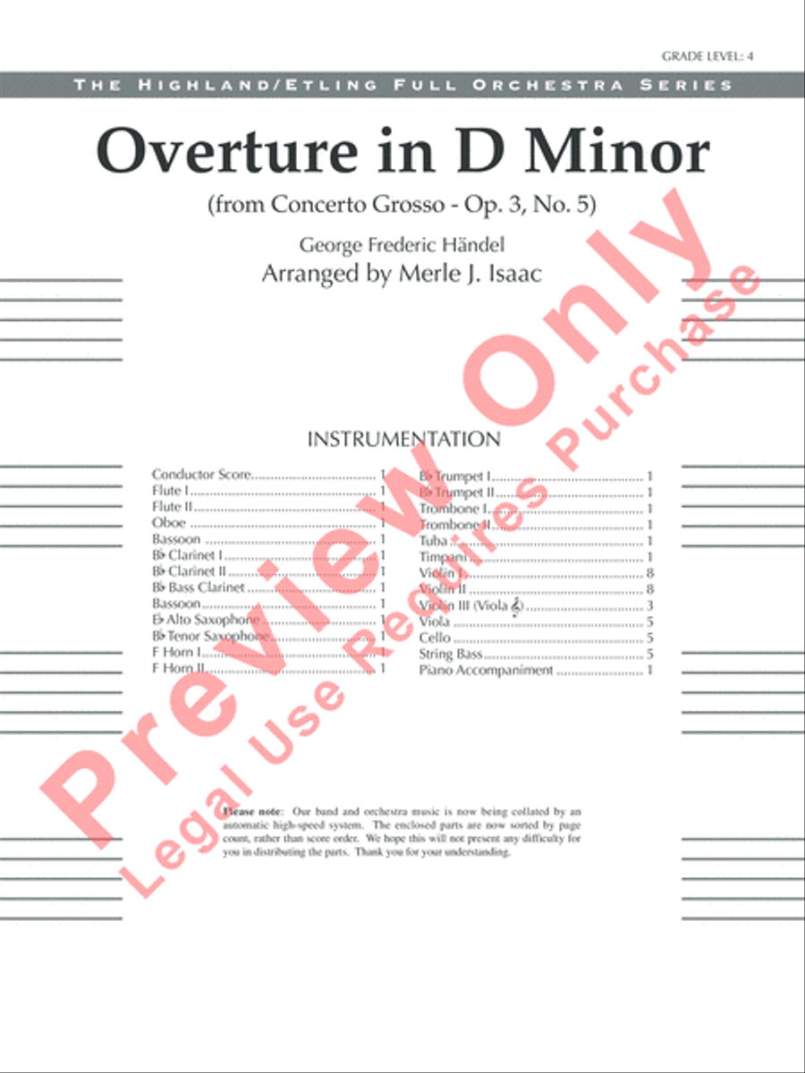 Overture in D minor (Concerto Grosso) Full Orchestra scores gallery preview page 2