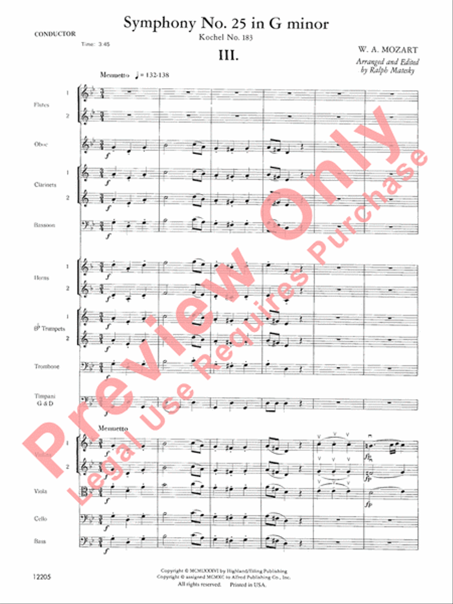 Mozart's Symphony No. 25 in G Minor, 3rd & 4th Movements Full Orchestra scores gallery preview page 4