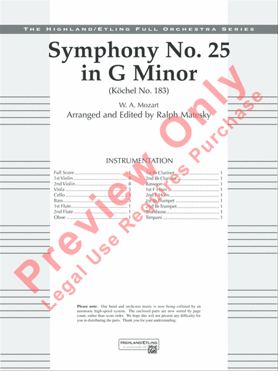 Mozart's Symphony No. 25 in G Minor, 1st & 2nd Movements Full Orchestra scores gallery preview page 2