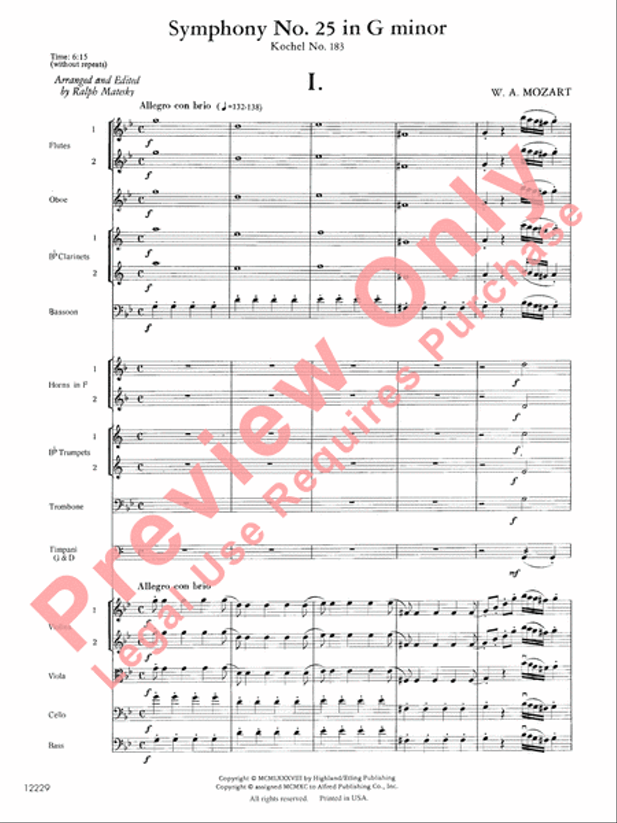 Mozart's Symphony No. 25 in G Minor, 1st & 2nd Movements Full Orchestra scores gallery preview page 4