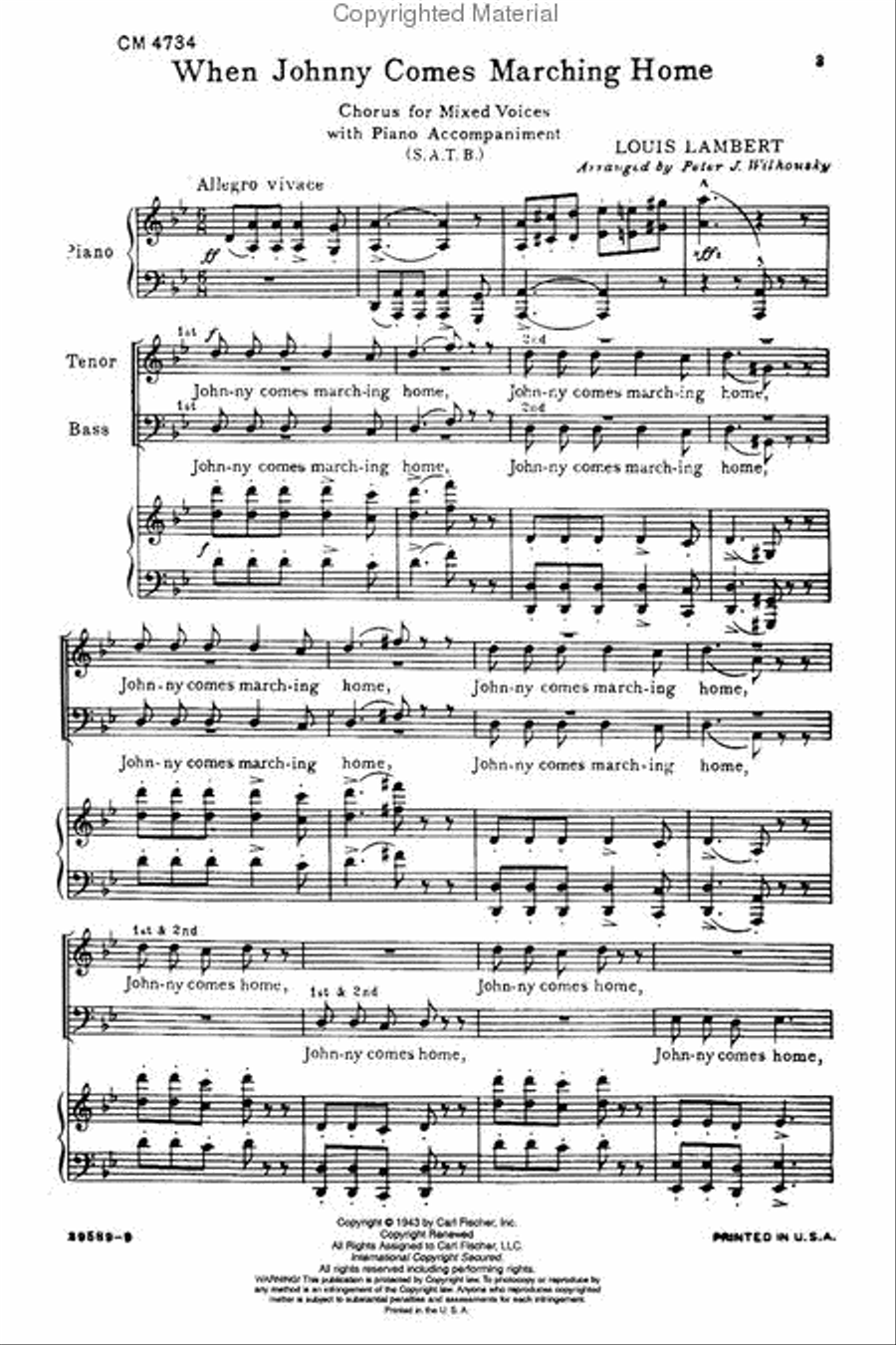 When Johnny Comes Marching Home 4-Part scores gallery preview page 2