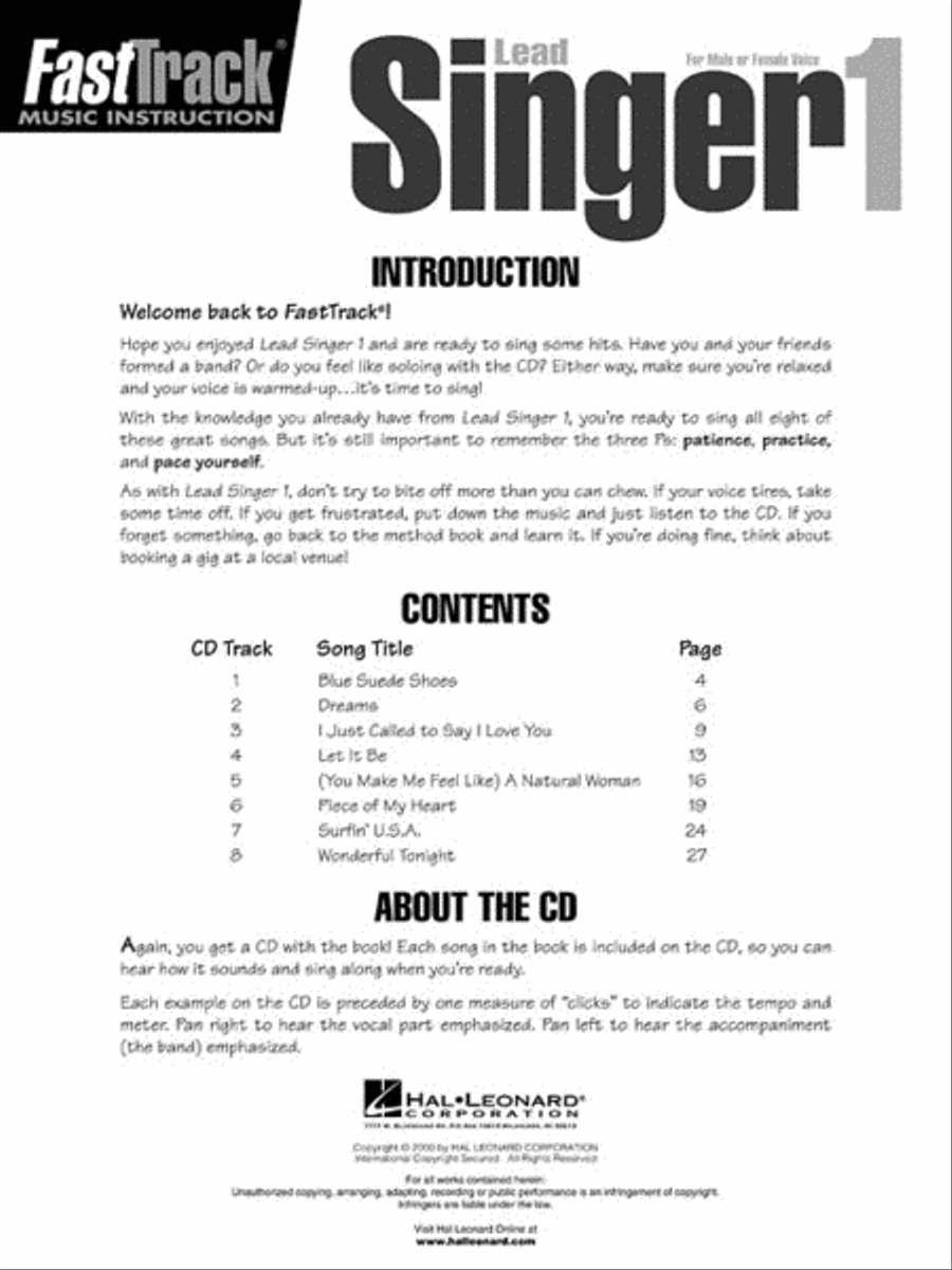 FastTrack Lead Singer Songbook 1 – Level 1