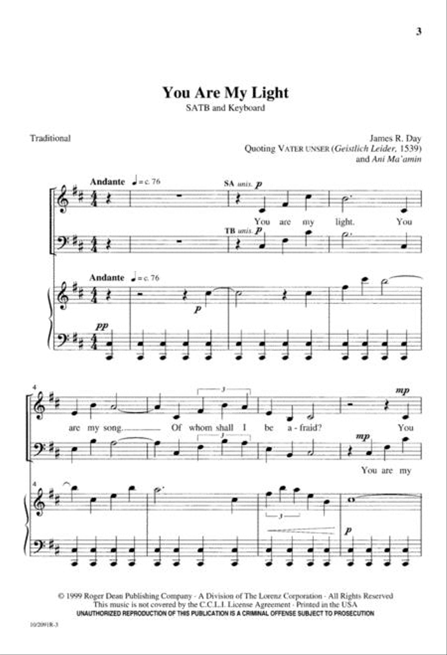 You Are My Light 4-Part scores gallery preview page 3