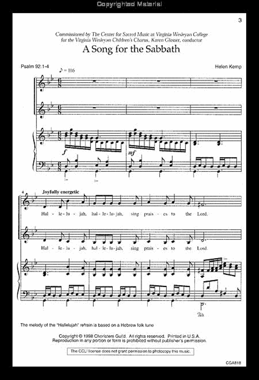A Song for the Sabbath Unison Choir scores gallery preview page 2