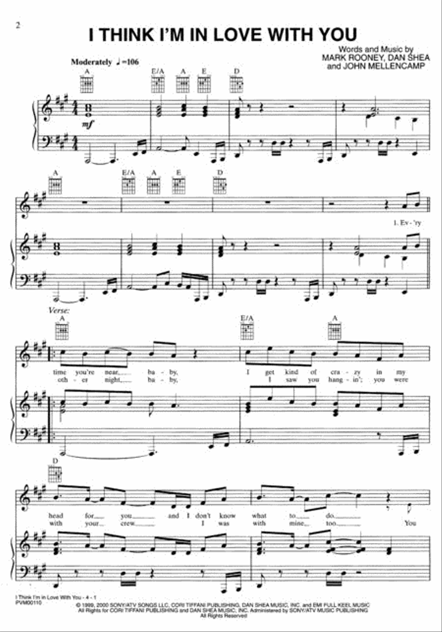 I Think I'm in Love with You Piano, Vocal, Guitar scores gallery preview page 2