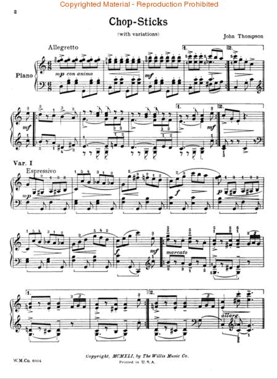 Chopsticks Piano scores gallery preview page 2