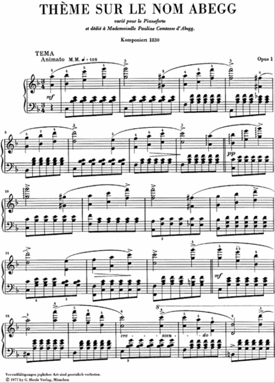 Abegg Variations F Major Op. 1 Piano Solo scores gallery preview page 2