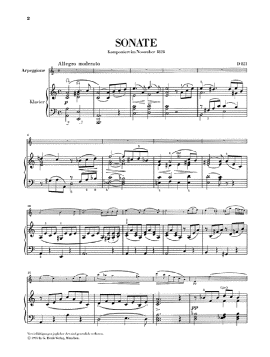 Sonata for Piano and Arpeggione A minor D 821 (Op. Posth.) Piano Accompaniment scores gallery preview page 2
