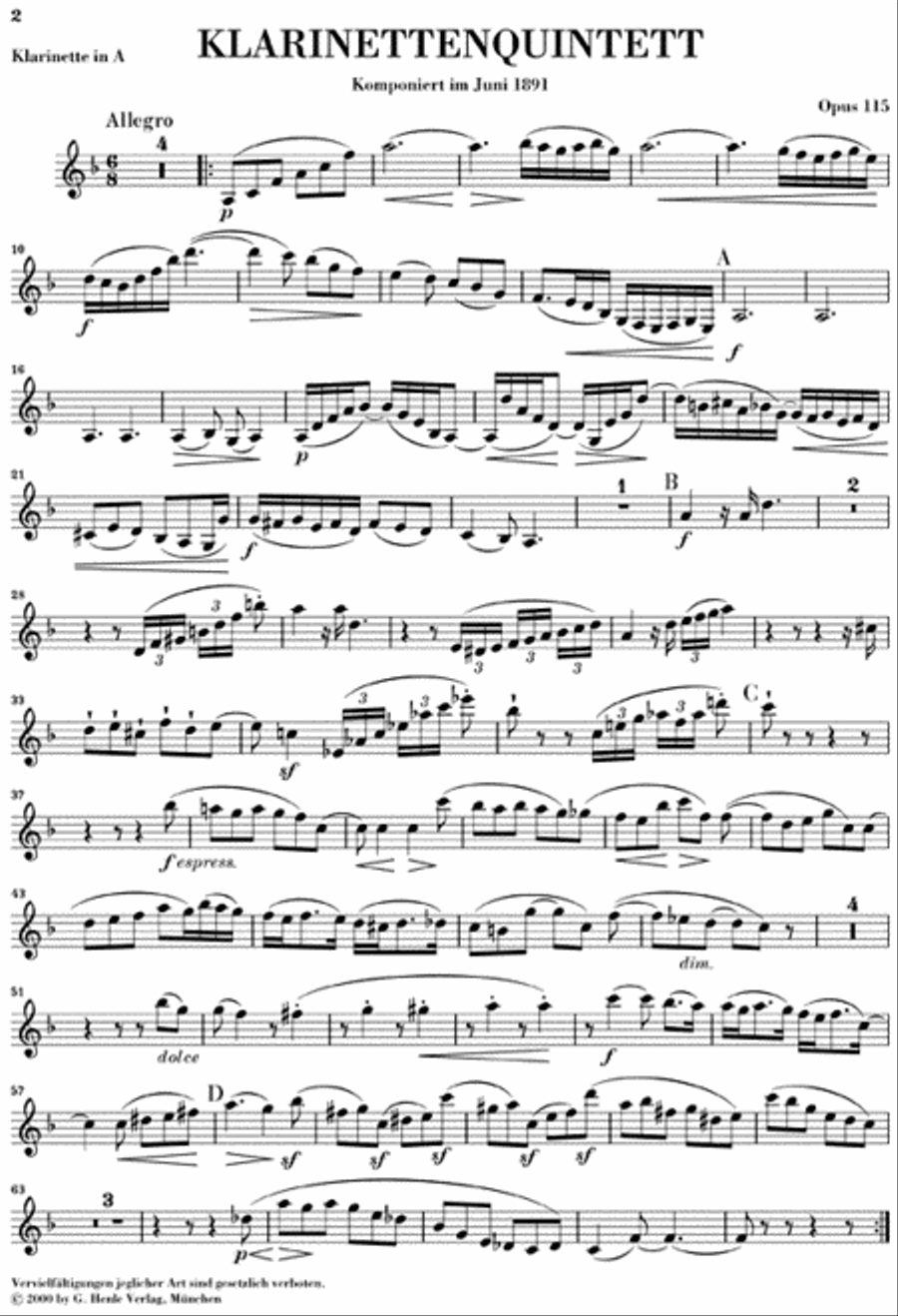 Clarinet Quintet B minor Op. 115 Clarinet scores gallery preview page 2