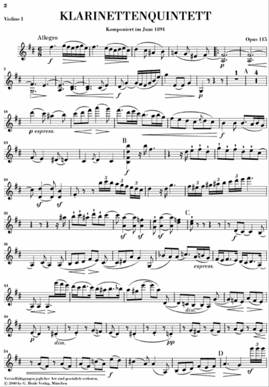Clarinet Quintet B minor Op. 115 Clarinet scores gallery preview page 3
