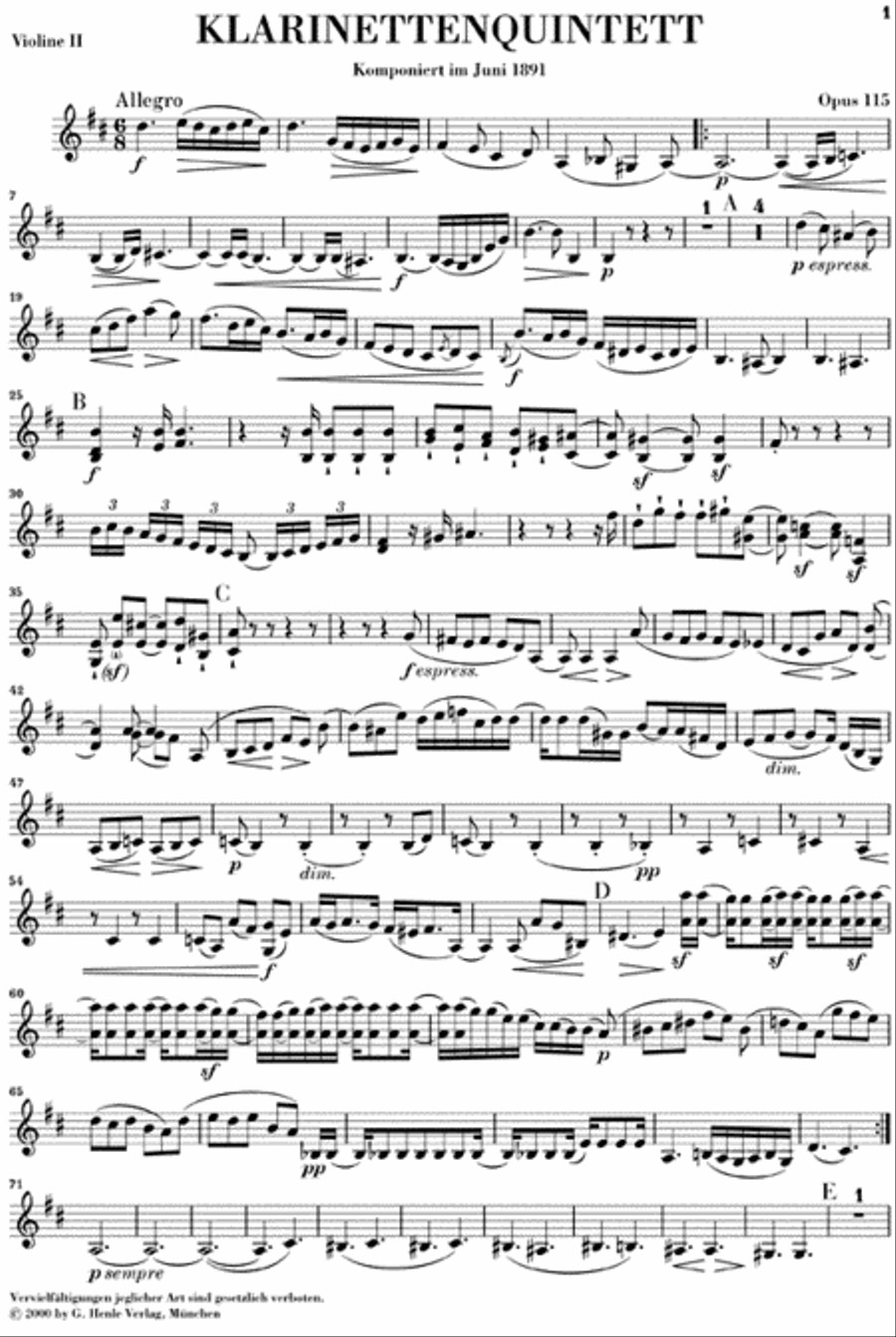 Clarinet Quintet B minor Op. 115 Clarinet scores gallery preview page 4