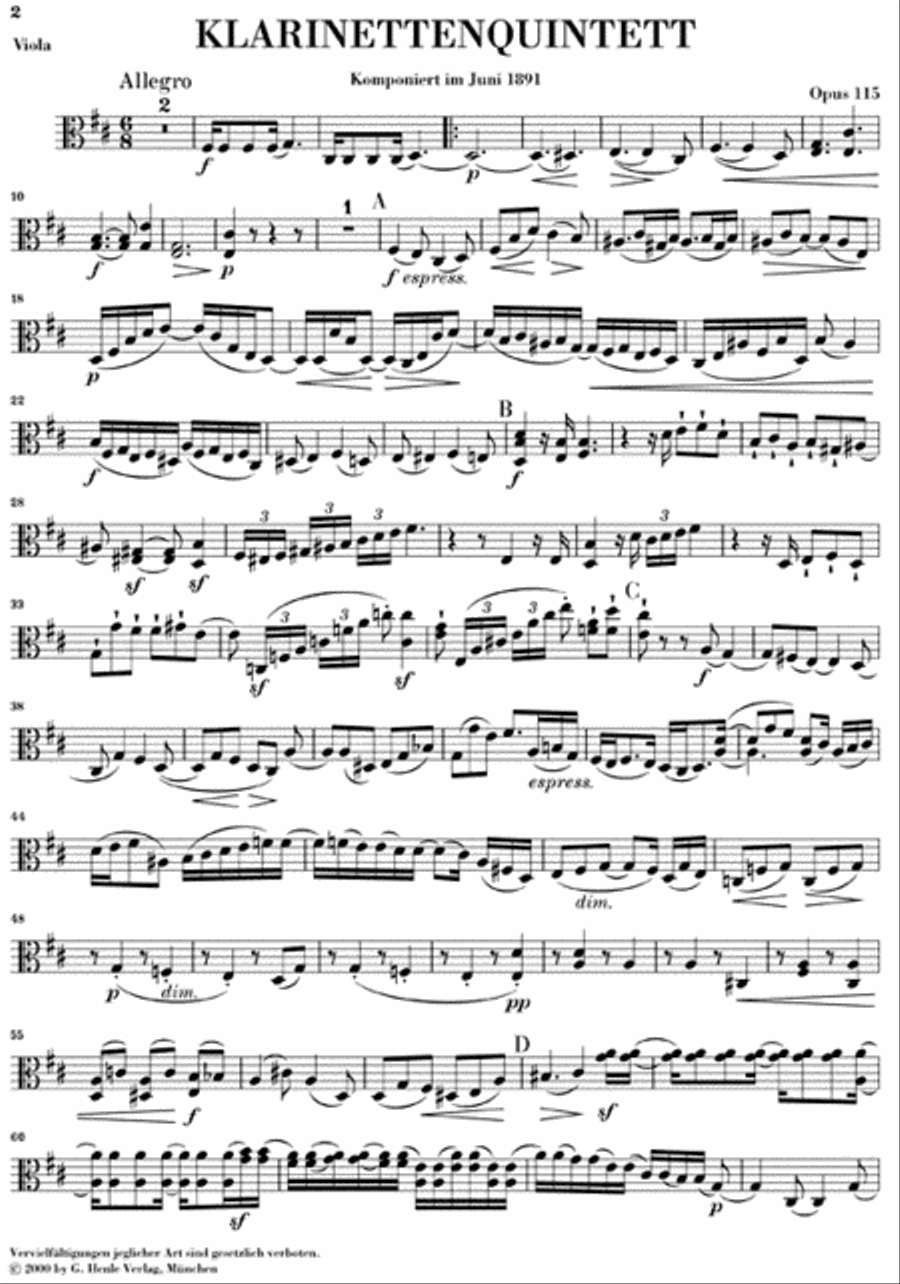 Clarinet Quintet B minor Op. 115 Clarinet scores gallery preview page 5