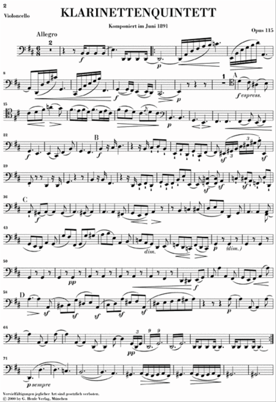Clarinet Quintet B minor Op. 115 Clarinet scores gallery preview page 6