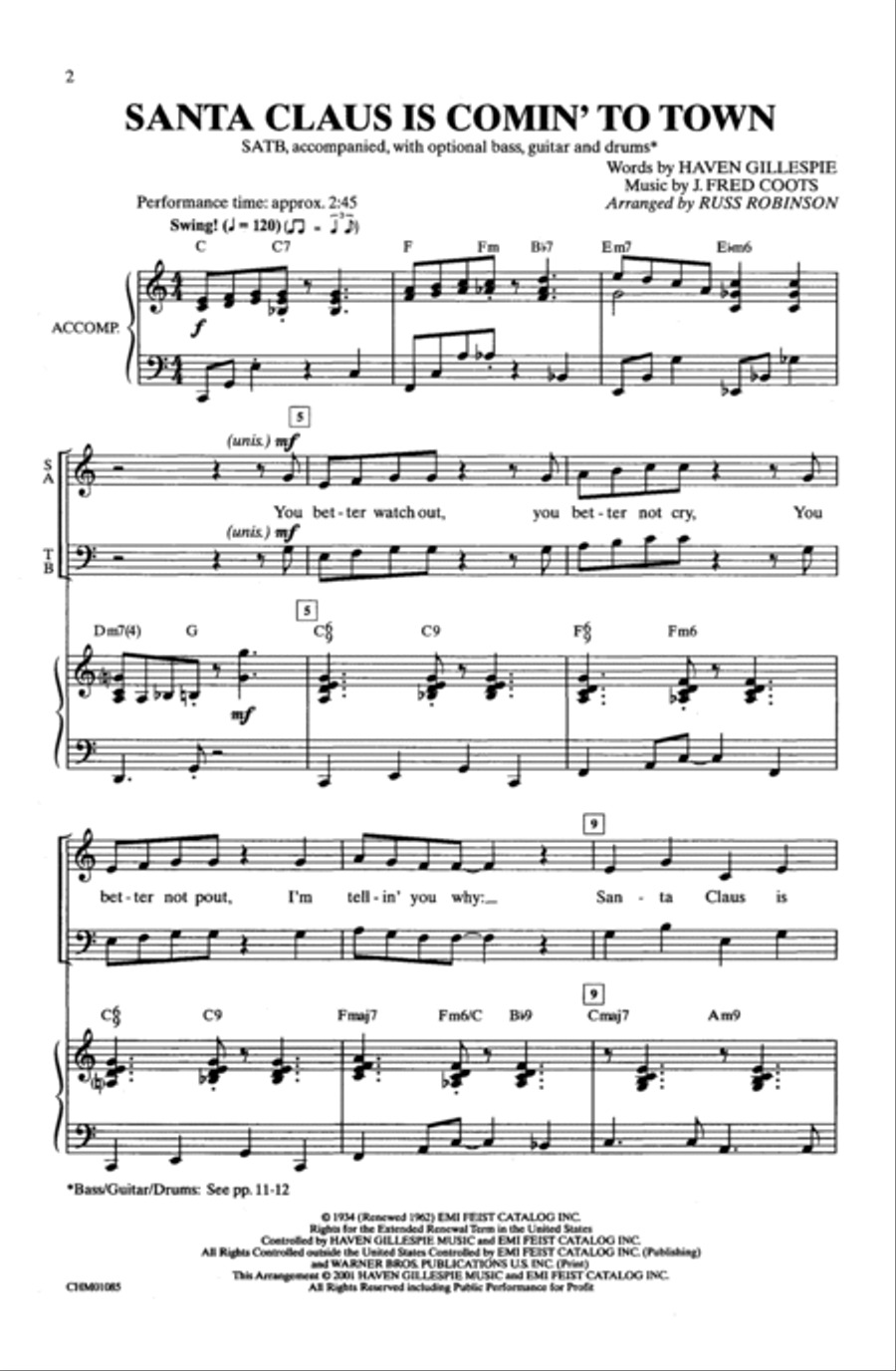 Santa Claus Is Comin' to Town 4-Part scores gallery preview page 2