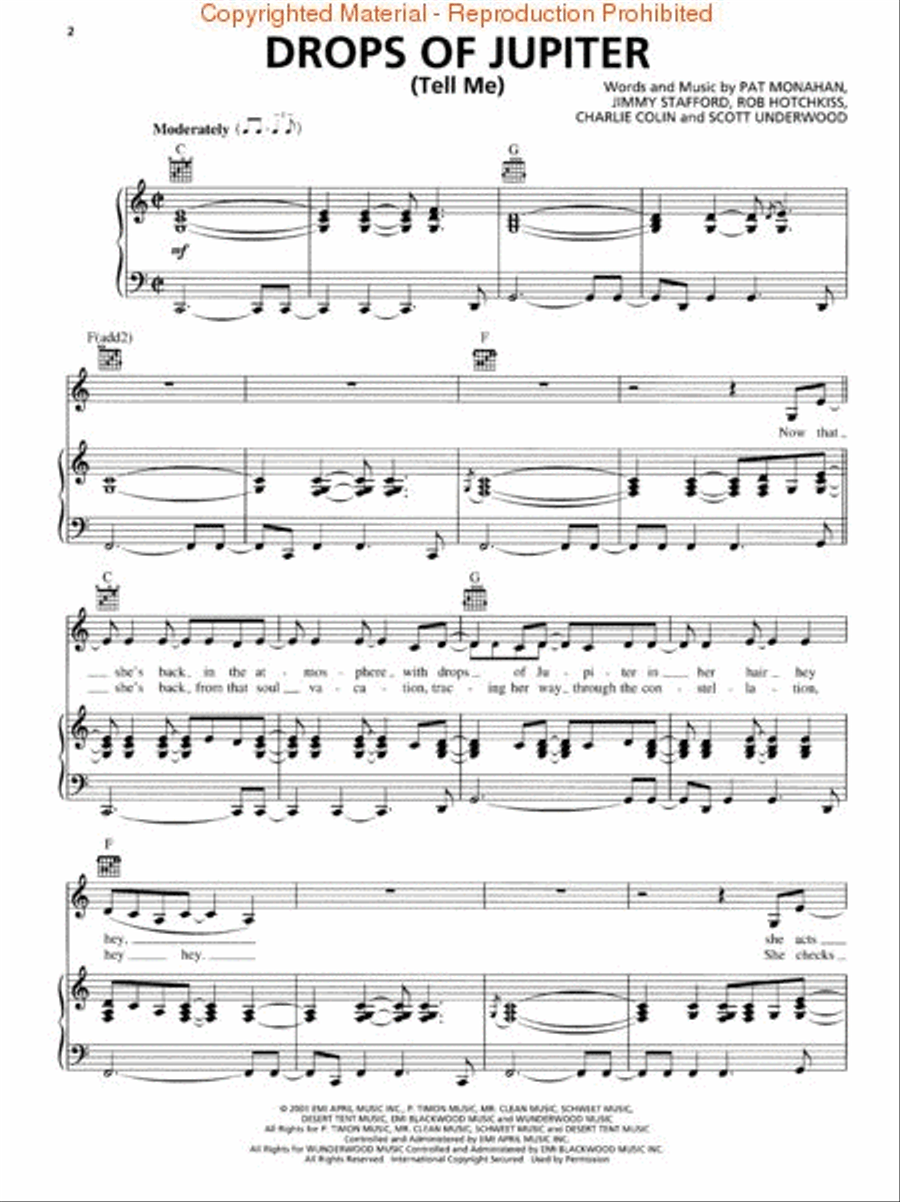 Drops of Jupiter Piano, Vocal, Guitar scores gallery preview page 2