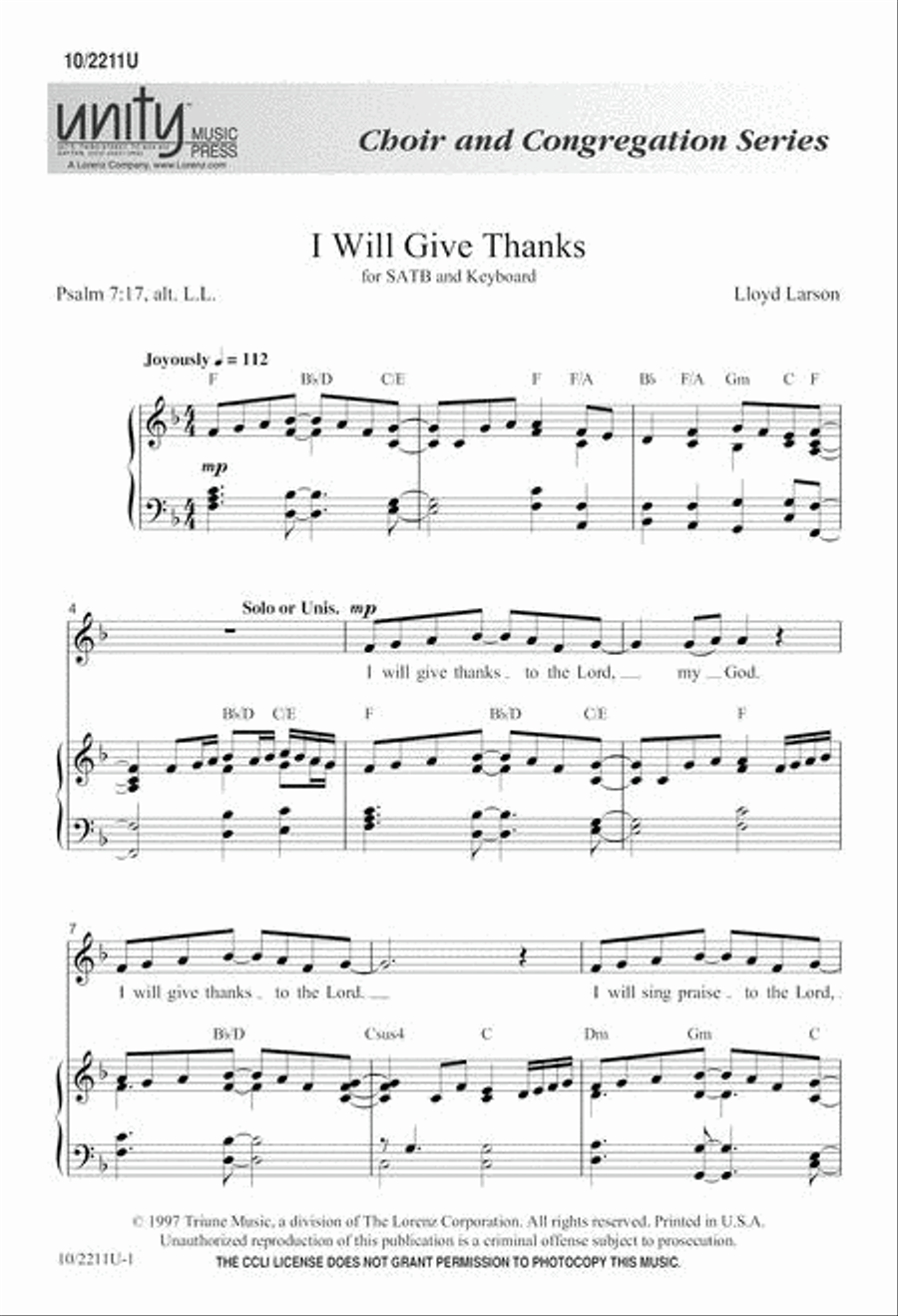 I Will Give Thanks 4-Part scores gallery preview page 1