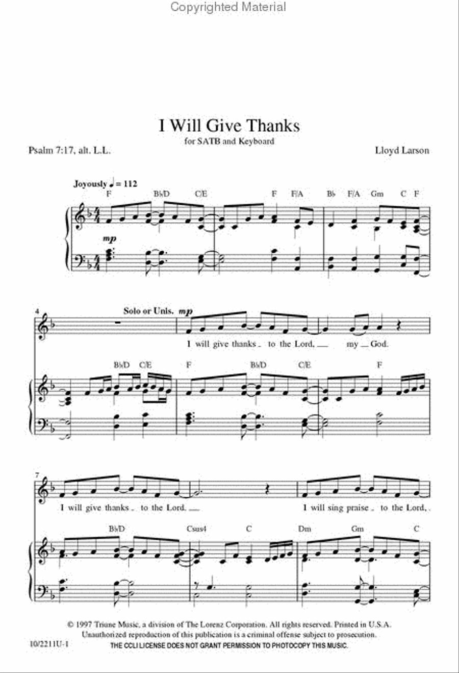 I Will Give Thanks 4-Part scores gallery preview page 2