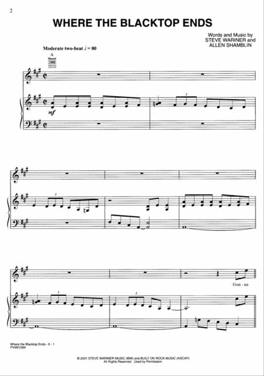 Where the Blacktop Ends Piano, Vocal, Guitar scores gallery preview page 2
