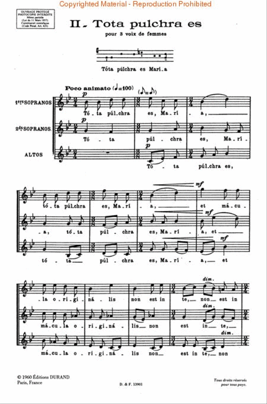 Quatre Motets: Tota Pulchra Es Op.10 N 2 SSA scores gallery preview page 2